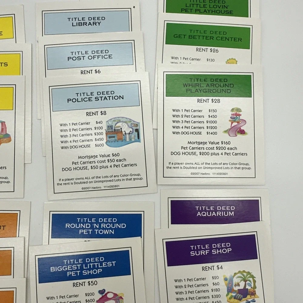Hasbro Monopoly‎ Littlest Pet Shop Replacement Cards Title Deeds Catnip treats